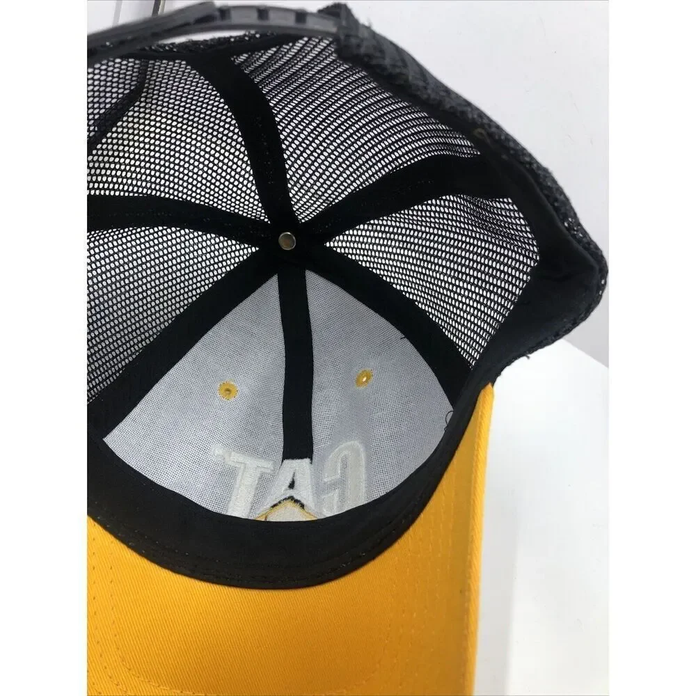 Vintage CAT Caterpillar Hat Mesh Trucker Snapback Baseball Cap Black Yellow